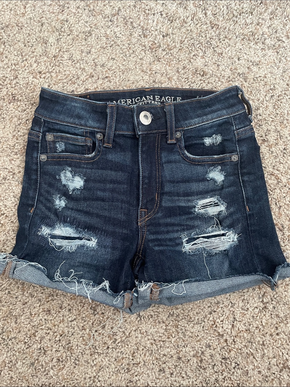 American Eagle Outfitters Dark Indigo Distressed Denim Shorts